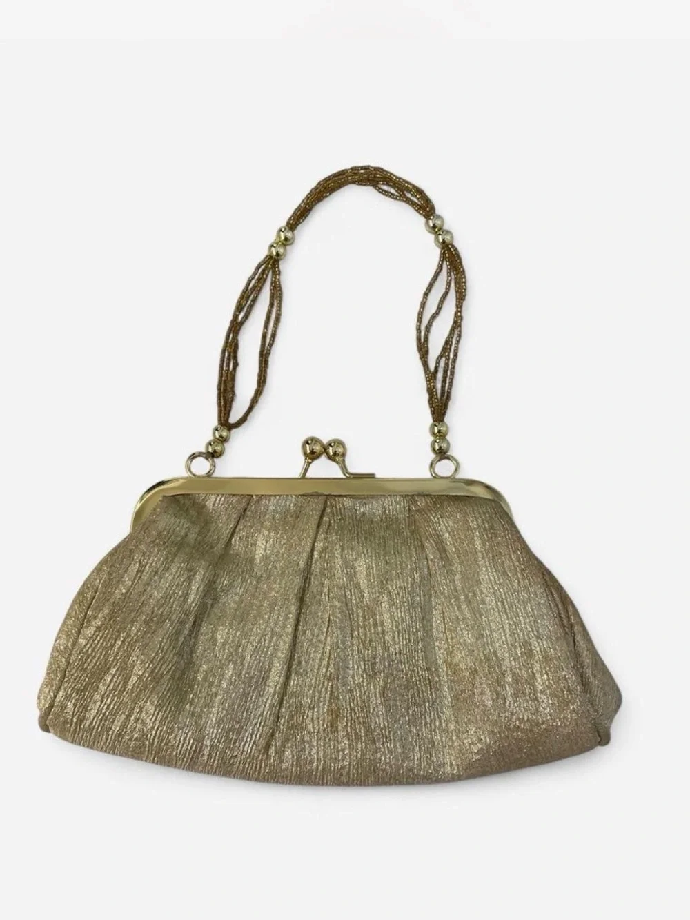 La Regale Gold Metallic Evening Clutch with Beaded Strap Wedding